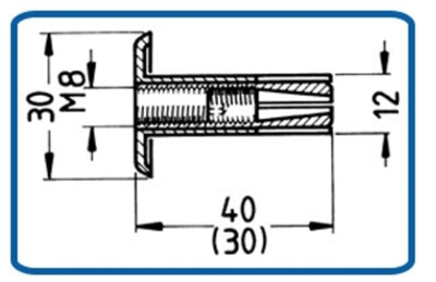 Vægbolt med M8 hungevind, længde 40 mm, hvid polyamid, "MESS-PUNKT" (Løse)